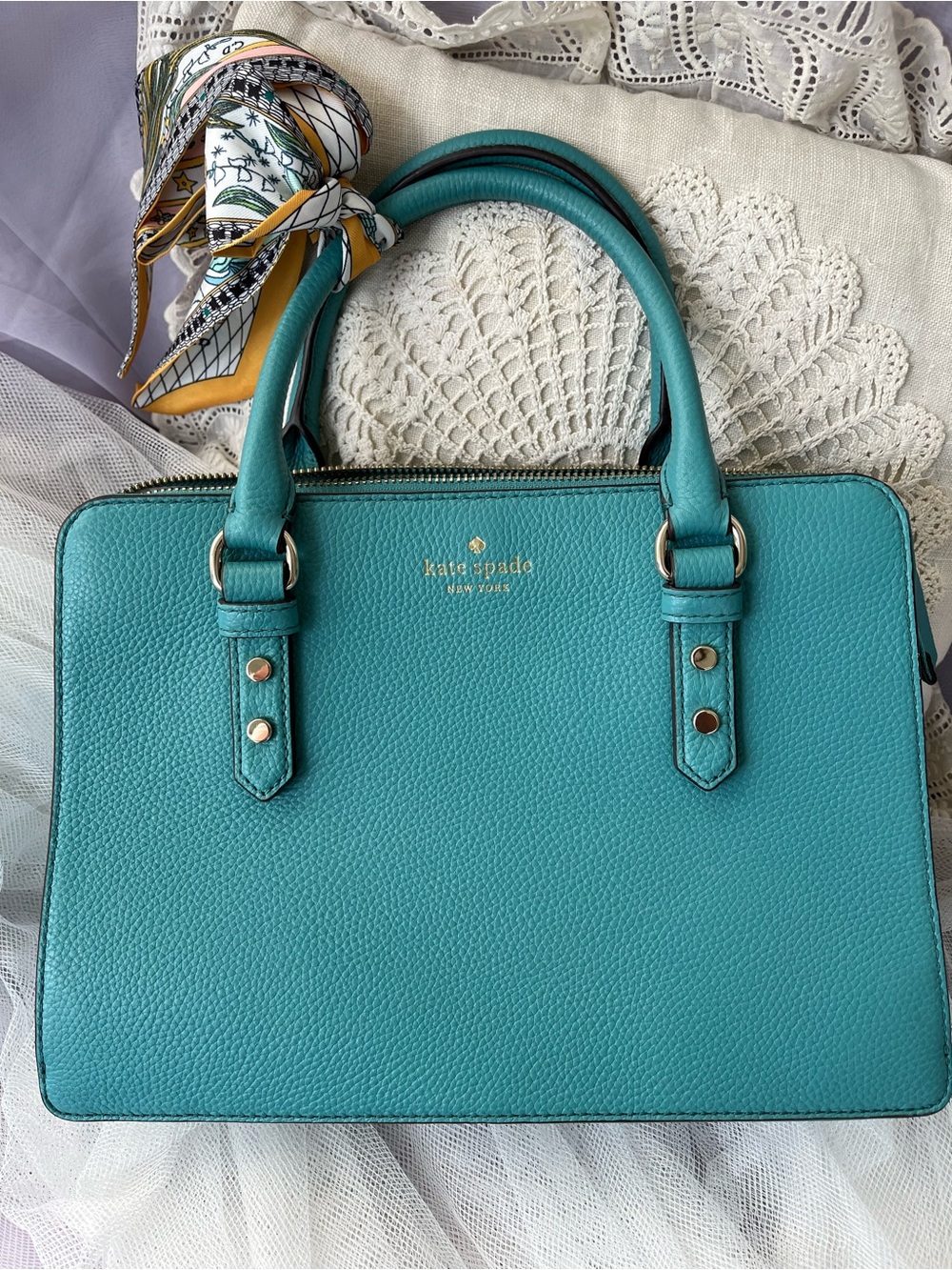 Kate Spade ♠️ Teal Leather satchel/Crossbody, EUC like NEW - Picture 6 of 12